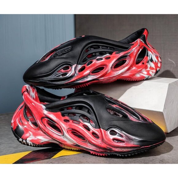 Men\'s Lightweight Foam Runner Non Slip Cloud Slides Black Red Sandal Shoes main image 4